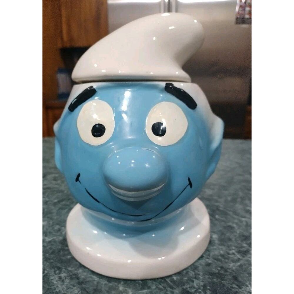 Vintage Smurf Handmade Cookie Jar with Lid Rare Collectible Hard to Find 1980s